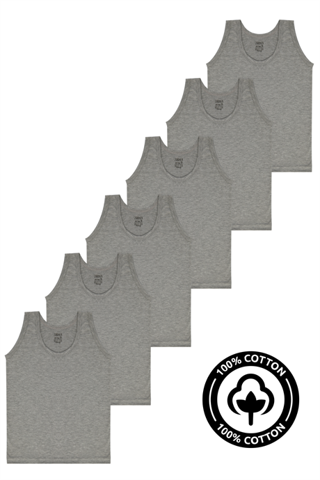 Gri Erkek Çocuk Atlet 6'lı Paket %100 Pamuk Penye