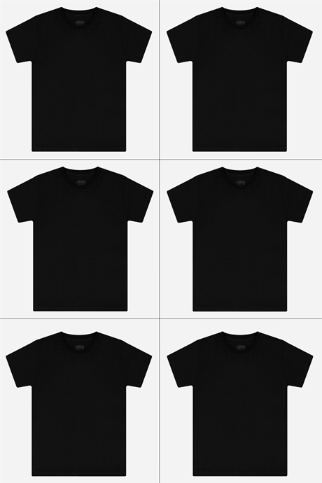 Erkek Çocuk Siyah Sıfır Yaka Fanila Kısa Kol Tişört 6 Adet %100 Pamuklu