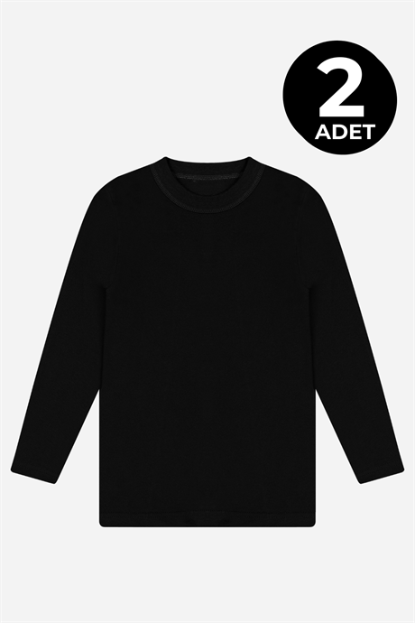 2'li Erkek Çocuk Siyah Uzun Kollu Fanila Tişört Badi %100 Pamuklu