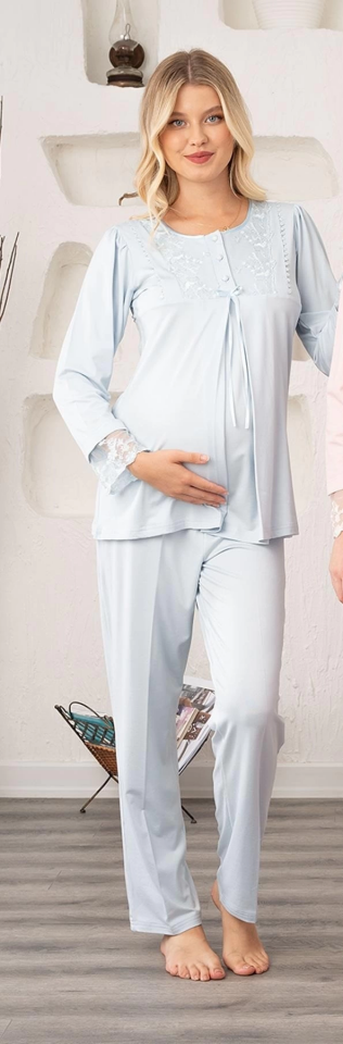 Bone 5905 Kadın Lohusa Viskon Klasik 3'Lü Pijama Takımı