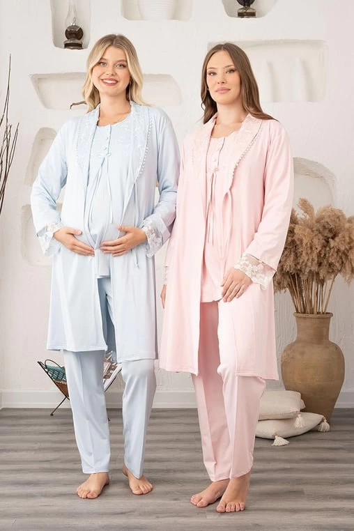 Bone 5905 Kadın Lohusa Viskon Klasik 3'Lü Pijama Takımı