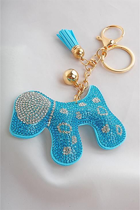 Mavi Köpek Tasarımlı Taşlı Boncuklu Parlak Klipsli Ve Anahtarlıklı Aksesuar