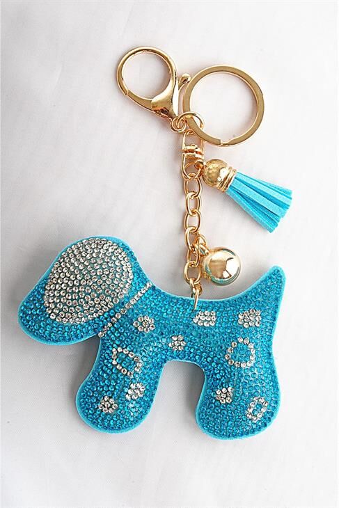 Mavi Köpek Tasarımlı Taşlı Boncuklu Parlak Klipsli Ve Anahtarlıklı Aksesuar