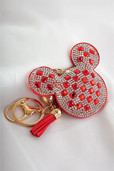Ayıcık Tasarımlı Taşlı Boncuklu Parlak Klipsli Ve Anahtarlıklı Aksesuar