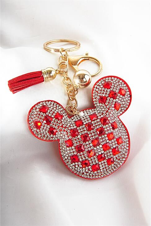 Ayıcık Tasarımlı Taşlı Boncuklu Parlak Klipsli Ve Anahtarlıklı Aksesuar