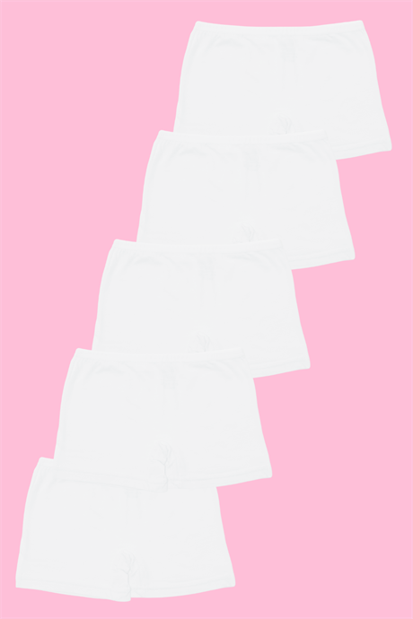 Beyaz Kız Çocuk Boxer Tayt 5'li Paket Pamuklu Likralı