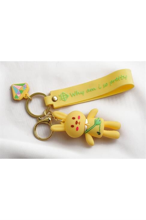 Tavşan Tasarımlı Sarı Renkli Klipsli Ve Anahtarlıklı Aksesuar