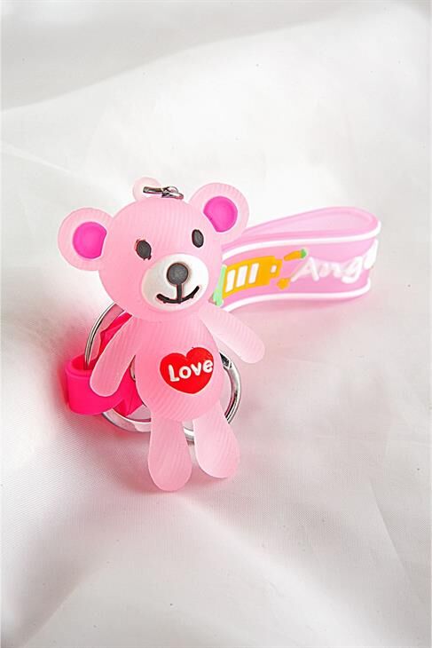 Ayı Tasarımlı Pembe Renkli Klipsli Ve Anahtarlıklı Aksesuar