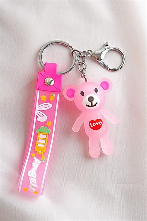 Ayı Tasarımlı Pembe Renkli Klipsli Ve Anahtarlıklı Aksesuar