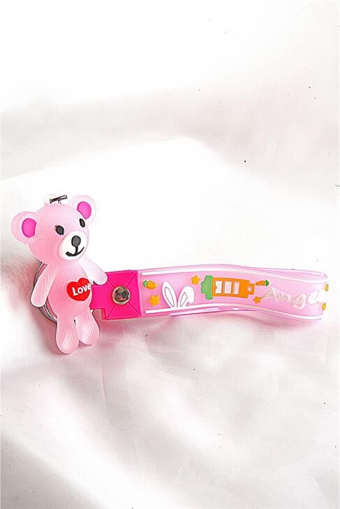 Ayı Tasarımlı Pembe Renkli Klipsli Ve Anahtarlıklı Aksesuar