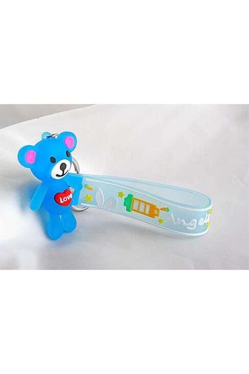 Ayı Tasarımlı Mavi Renkli Klipsli Ve Anahtarlıklı Aksesuar