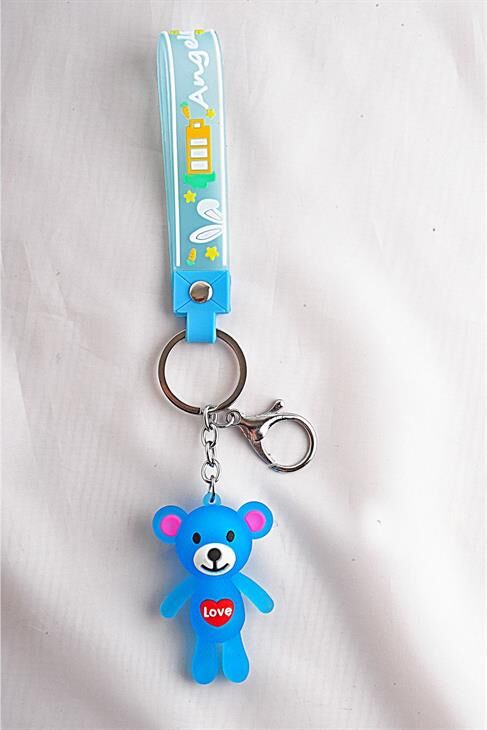 Ayı Tasarımlı Mavi Renkli Klipsli Ve Anahtarlıklı Aksesuar