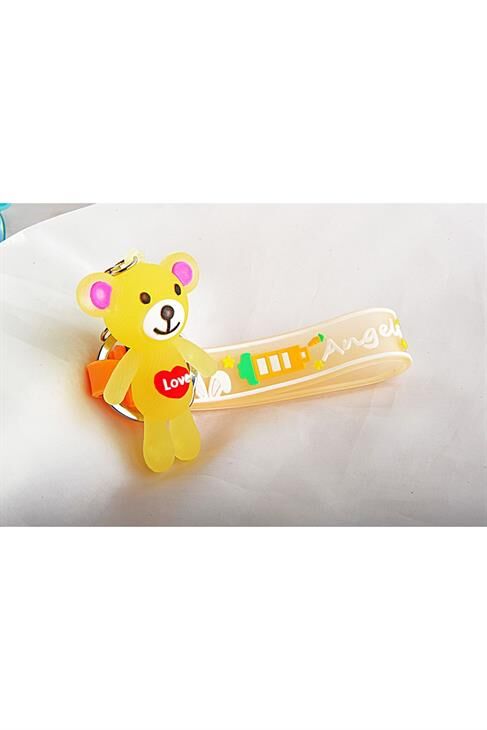 Ayı Tasarımlı Sarı Renkli Klipsli Ve Anahtarlıklı Aksesuar