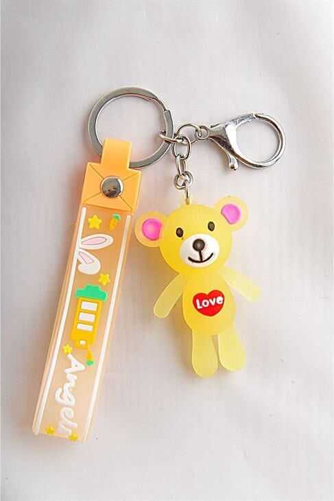 Ayı Tasarımlı Sarı Renkli Klipsli Ve Anahtarlıklı Aksesuar