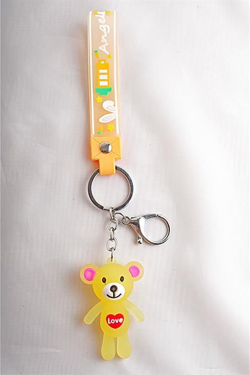 Ayı Tasarımlı Sarı Renkli Klipsli Ve Anahtarlıklı Aksesuar