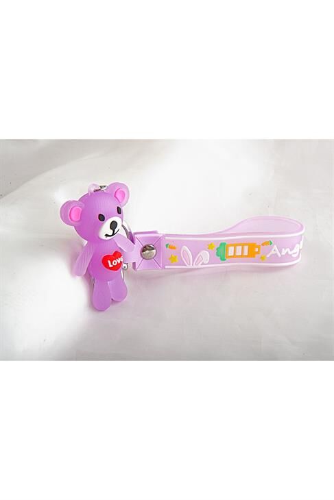 Ayı Tasarımlı Mor Renkli Klipsli Ve Anahtarlıklı Aksesuar