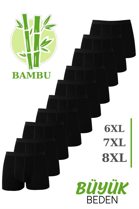 Erkek Bambu Büyük Beden Boxer Siyah 10'lu Paket