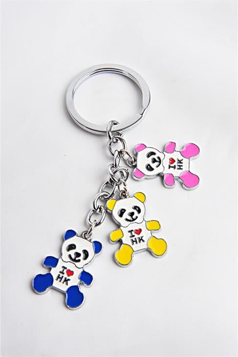 Çok Renkli Ayı Tasarımlı Zirkon Taşlı Gold Renkli Anahtarlık Aksesuar