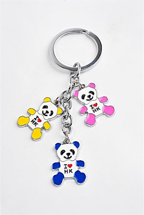 Çok Renkli Ayı Tasarımlı Zirkon Taşlı Gold Renkli Anahtarlık Aksesuar