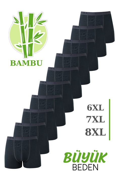 Erkek Bambu Büyük Beden Boxer Füme 10'lu Paket