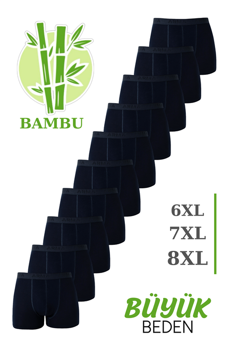 Erkek Bambu Büyük Beden Boxer Lacivert 10'lu Paket