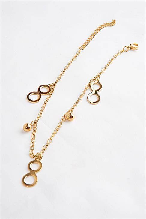 Çelik Sonsuzluk Sembollü Boncuklu Çelik Halhal Ayak Aksesuarı