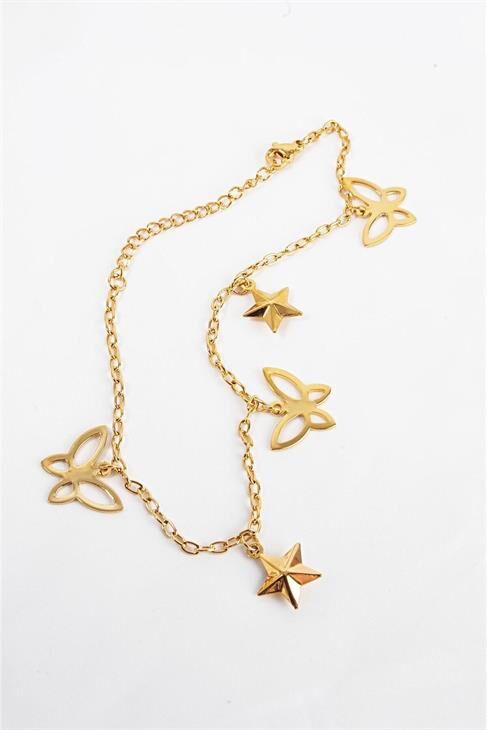 Çelik Van Cleef Çiçekli Kalpli Figürlü Çelik Halhal Ayak Aksesuarı