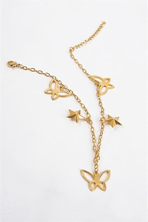 Çelik Van Cleef Çiçekli Kalpli Figürlü Çelik Halhal Ayak Aksesuarı