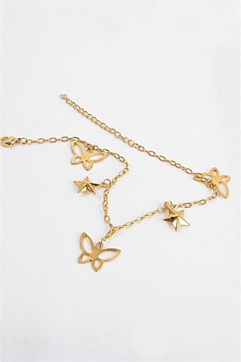 Çelik Van Cleef Çiçekli Kalpli Figürlü Çelik Halhal Ayak Aksesuarı