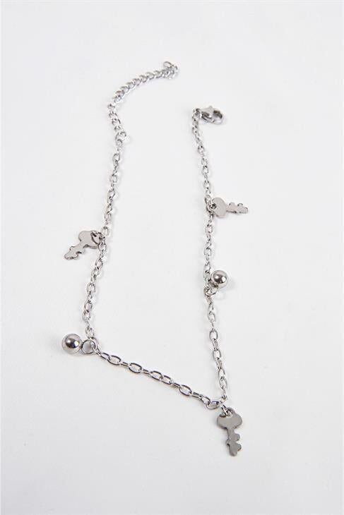 Çelik Anahtar Boncuklu Figürlü Çelik Halhal Ayak Aksesuarı