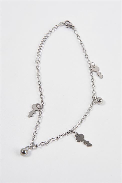 Çelik Anahtar Boncuklu Figürlü Çelik Halhal Ayak Aksesuarı