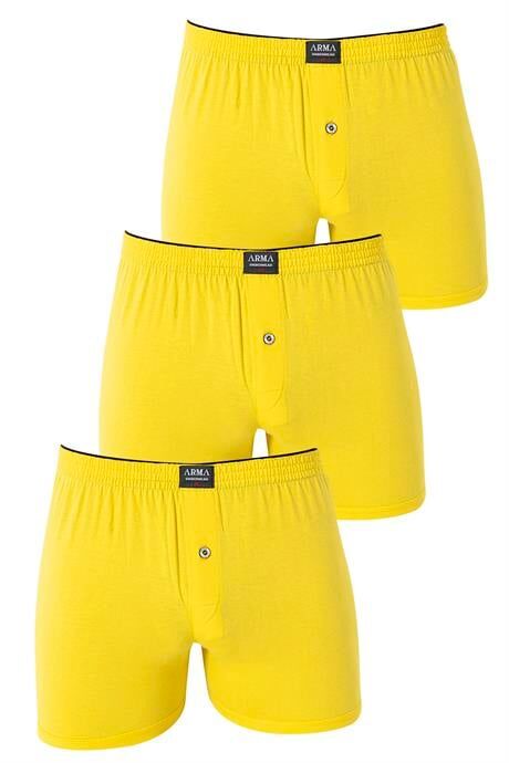Erkek Sarı Düğmeli Boxer 3'lü Paket %100 Pamuklu Penye