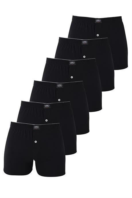 6'lı Paket Siyah Erkek Penye Havlu Bel Boxer %100 Pamuk