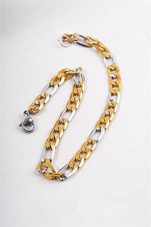 Çelik Zincirli Gold Ve Metalik Renkli Unisex Bileklik