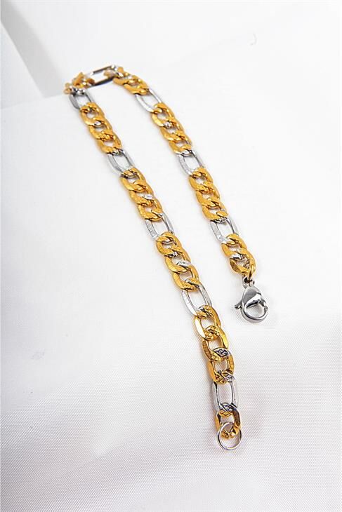 Çelik Zincirli Gold Ve Metalik Renkli Unisex Bileklik