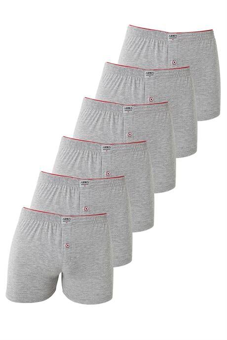 6'lı Paket Gri Erkek Penye Havlu Bel Boxer %100 Pamuk