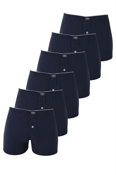 6'lı Paket Lacivert Erkek Penye Havlu Bel Boxer %100 Pamuk