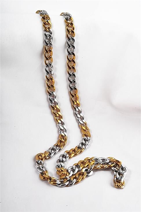 Çelik Gold Ve Siyah Renkli Unisex Çelik Kolye
