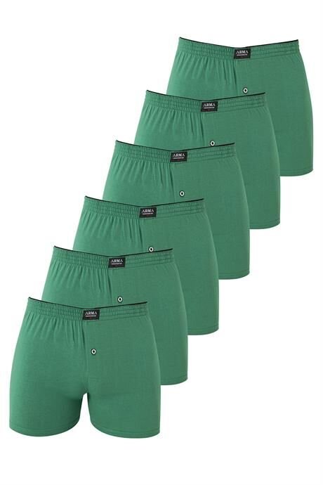 6'lı Paket Yeşil Erkek Penye Havlu Bel Boxer %100 Pamuk