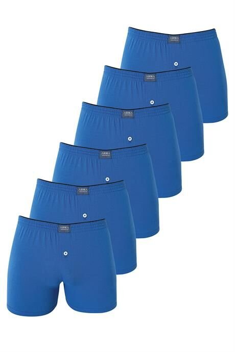 6'lı Paket Mavi Erkek Penye Havlu Bel Boxer %100 Pamuk