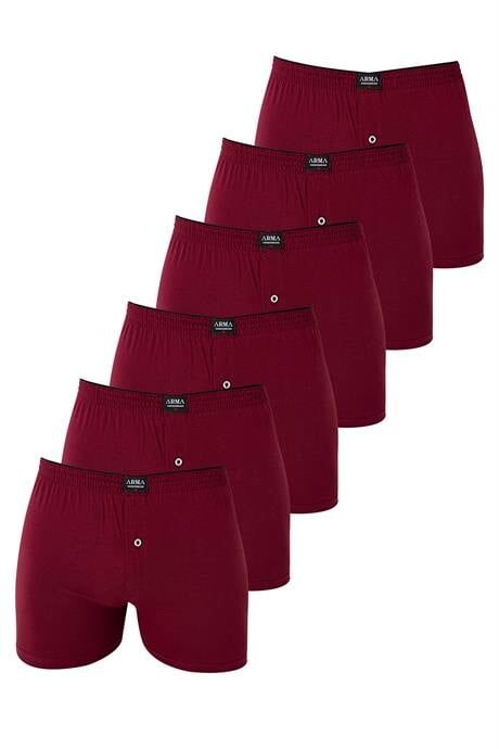 6'lı Paket Bordo Erkek Penye Havlu Bel Boxer %100 Pamuk