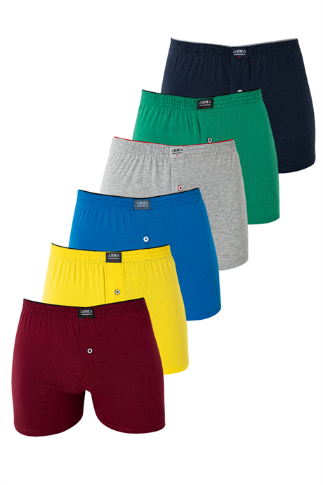 6'lı Paket Karışık Renkli Erkek Penye Havlu Bel Boxer %100 Pamuk