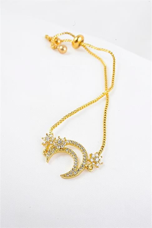 Yarım Ay Tasarımlı Altın Renkli Zirkon Taşlı Bileklik