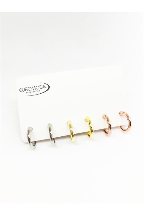 Gümüş Altın Rose Renkleri 6lı Halka Küpe Seti