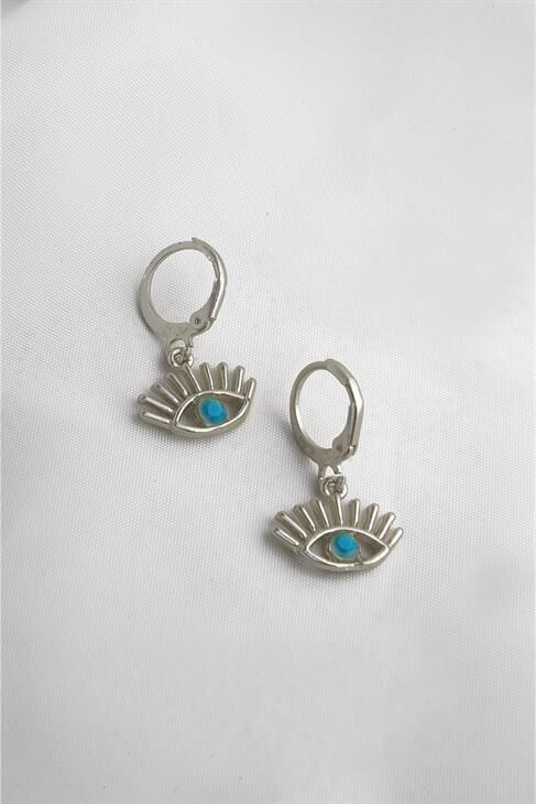 Göz Tasarımlı Turkuaz Boncuklu Gümüş Kaplamalı Küpe