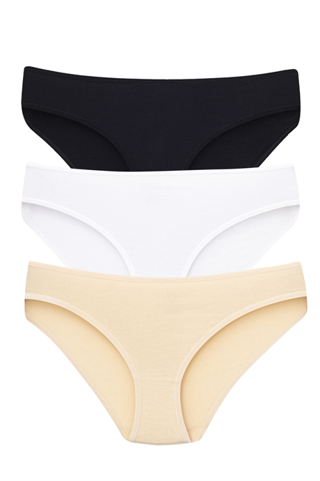 Kadın Pamuklu Slip Külot 3'lü Paket Renkli Düz Nefes Alabilir Kumaş