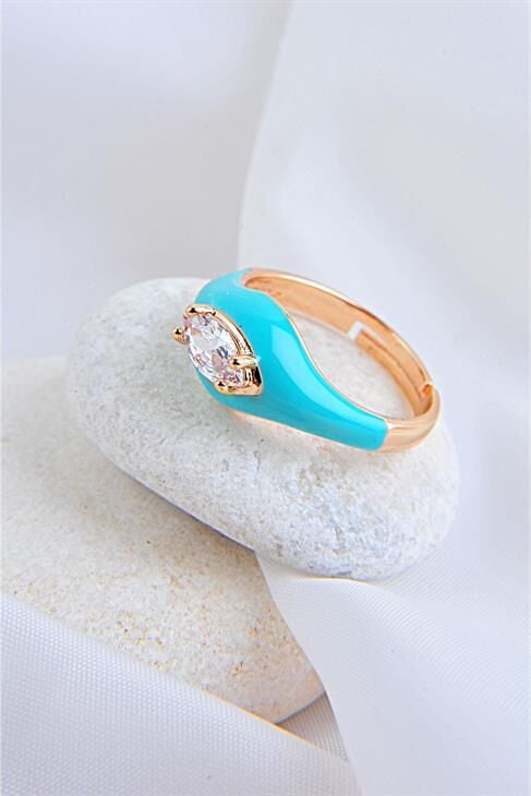 Zirkonium Taşlı Ayarlanabilir Açık Mavi Renkli Ayarlanabilir Yüzük