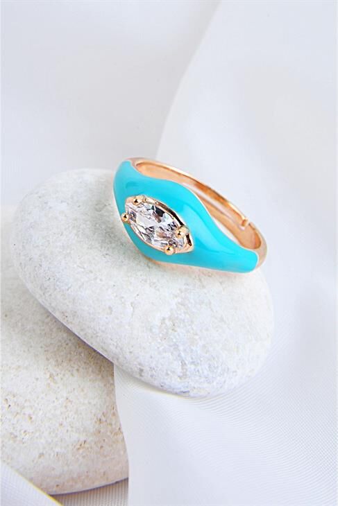 Zirkonium Taşlı Ayarlanabilir Açık Mavi Renkli Ayarlanabilir Yüzük