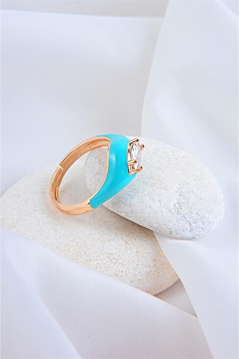 Zirkonium Taşlı Ayarlanabilir Açık Mavi Renkli Ayarlanabilir Yüzük