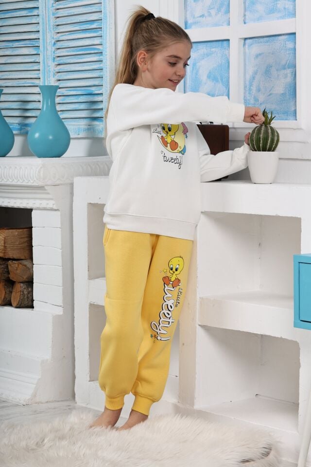 Kapitex 6181 Kız Çocuk Twety Baskılı Uzun Kol Pijama Takımı